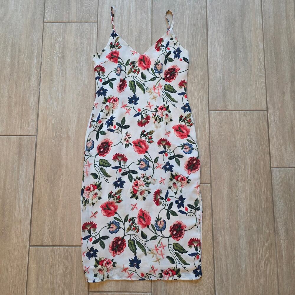 Re Named Floral Midi Dress Womens S White Spaghetti Strap Cottagecore Summer